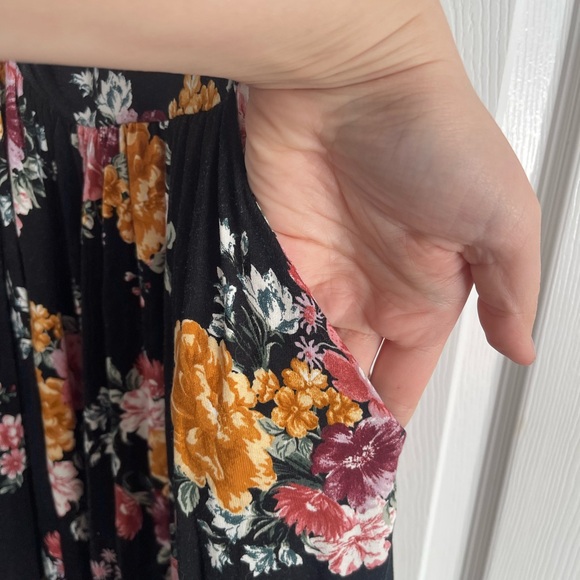 Torrid Black floral midi super soft Dress with yellow and pink flowers - Picture 3 of 4